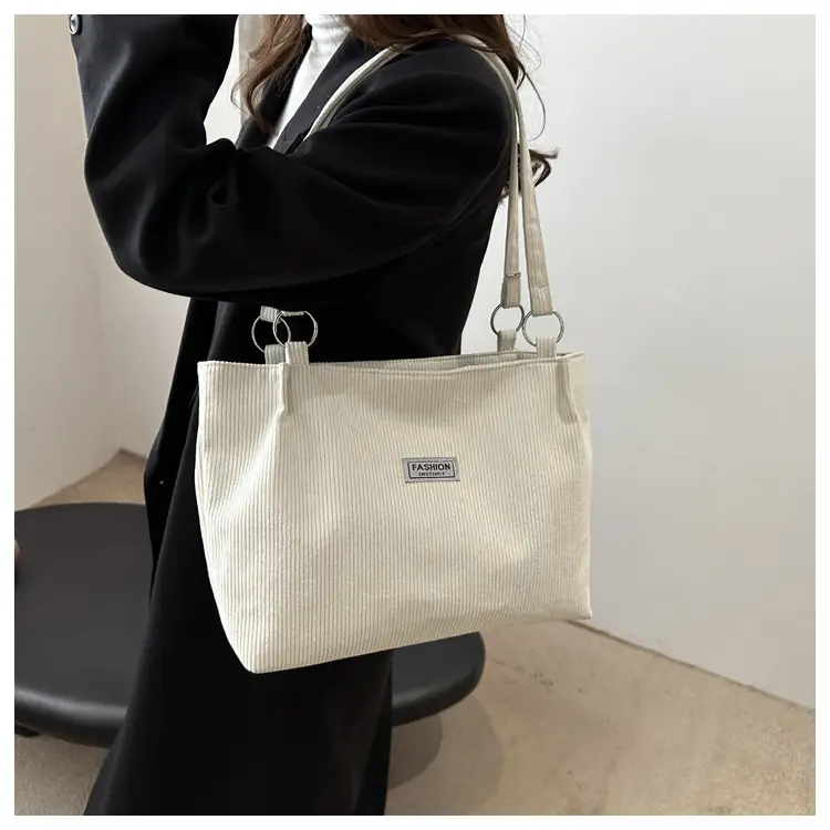 Grey Corduroy Shoulder Bag Large Capacity — feature 8