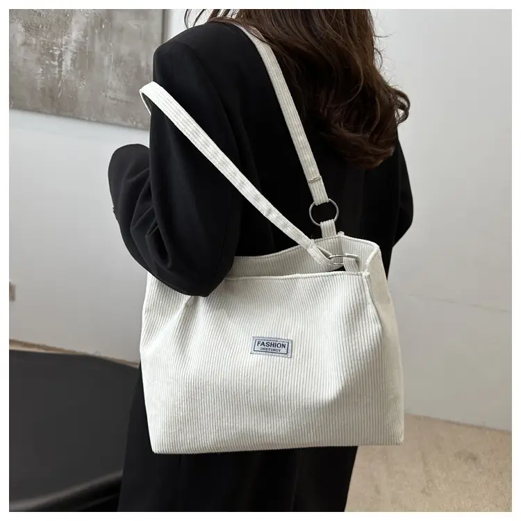 Grey Corduroy Shoulder Bag Large Capacity — feature 9