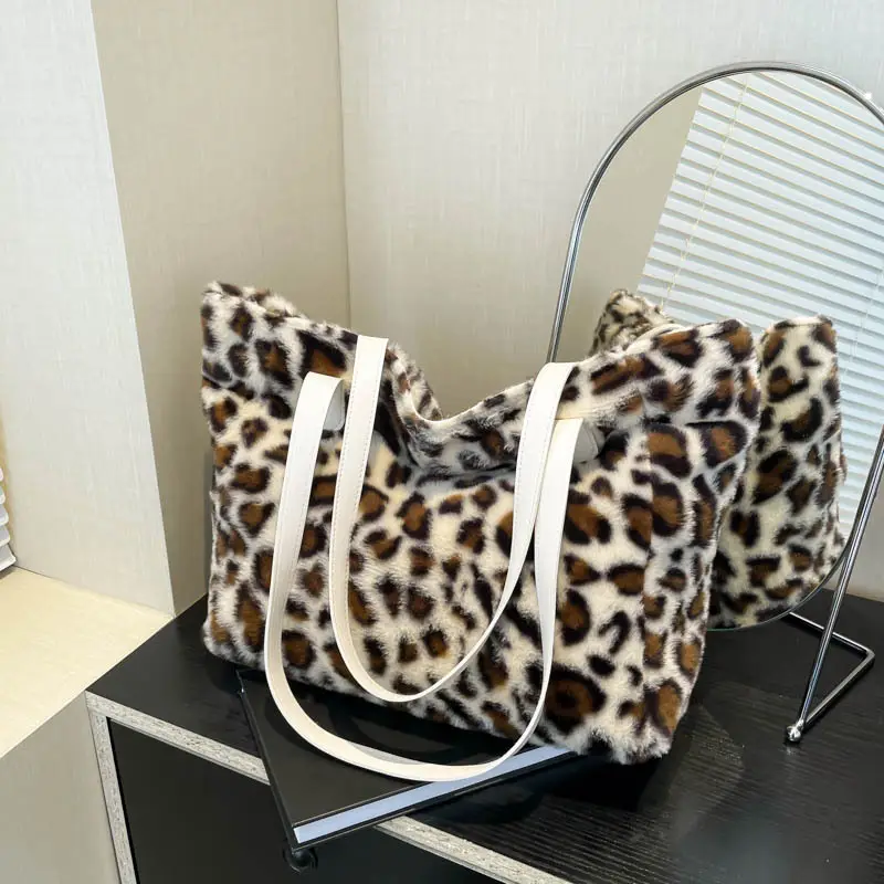 Fashion Western Leopard Print Handbag 2024 New Plush Large Capacity Textured Underarm Bag Lazy Fashion Shoulder Bag - Image 5