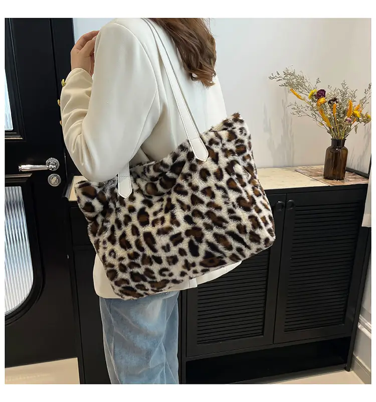 Fashion Western Leopard Print Handbag 2024 New Plush Large Capacity Textured Underarm Bag Lazy Fashion Shoulder Bag — feature 15