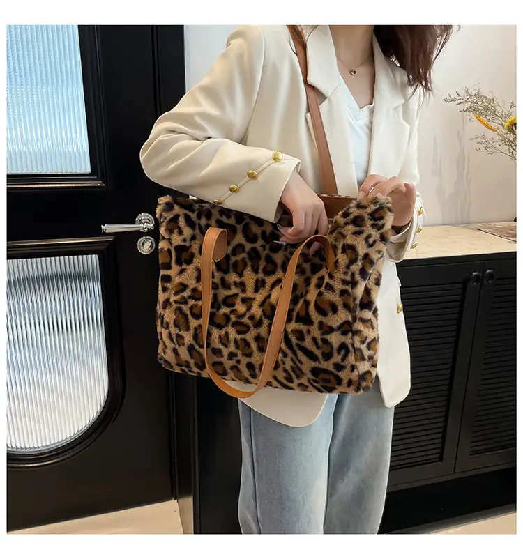 Fashion Western Leopard Print Handbag 2024 New Plush Large Capacity Textured Underarm Bag Lazy Fashion Shoulder Bag — feature 20