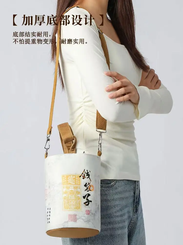 Women's Canvas Bucket Crossbody Bag for Wealth Attraction - Image 2