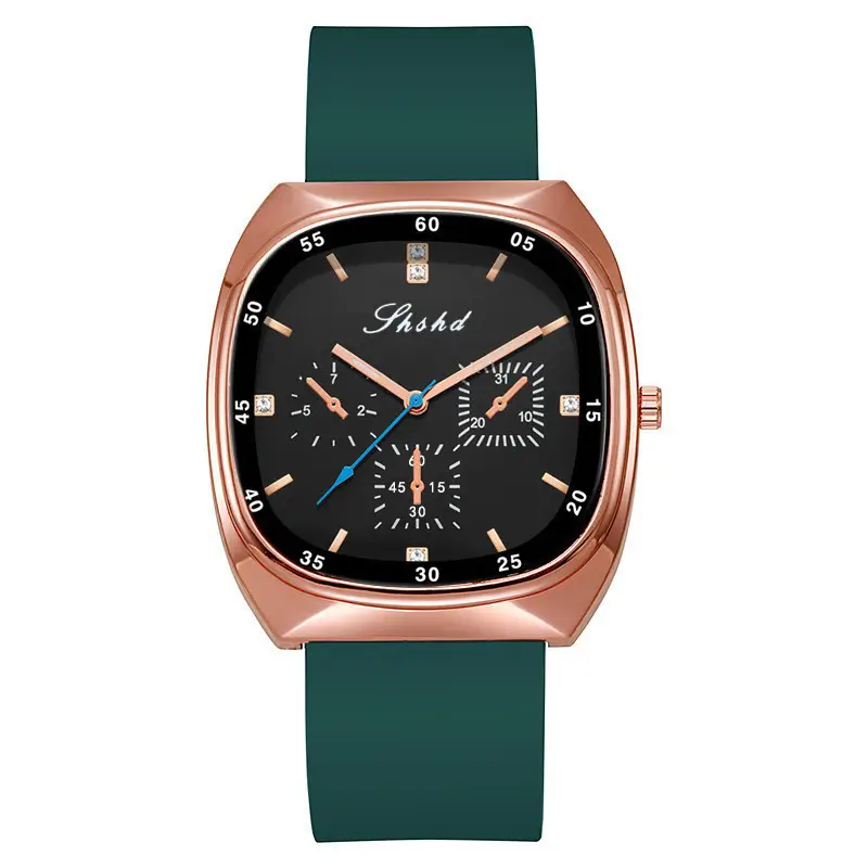 Rose Gold Multi Function Ladies Watch Green Strap