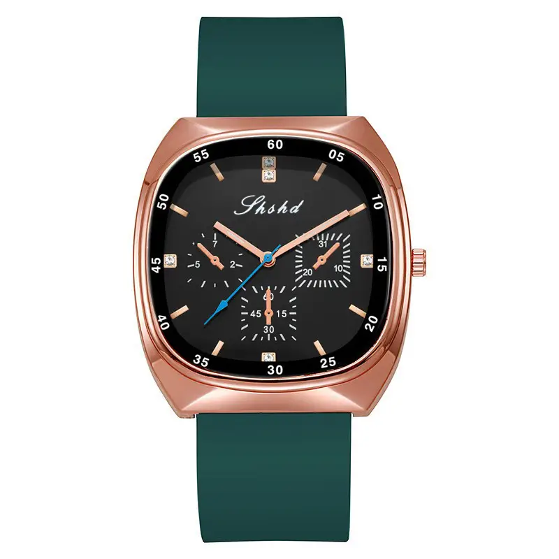 Rose Gold Multi Function Ladies Watch Green Strap — feature 3