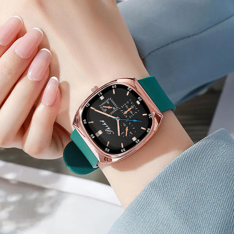 Rose Gold Multi Function Ladies Watch Green Strap — feature 5