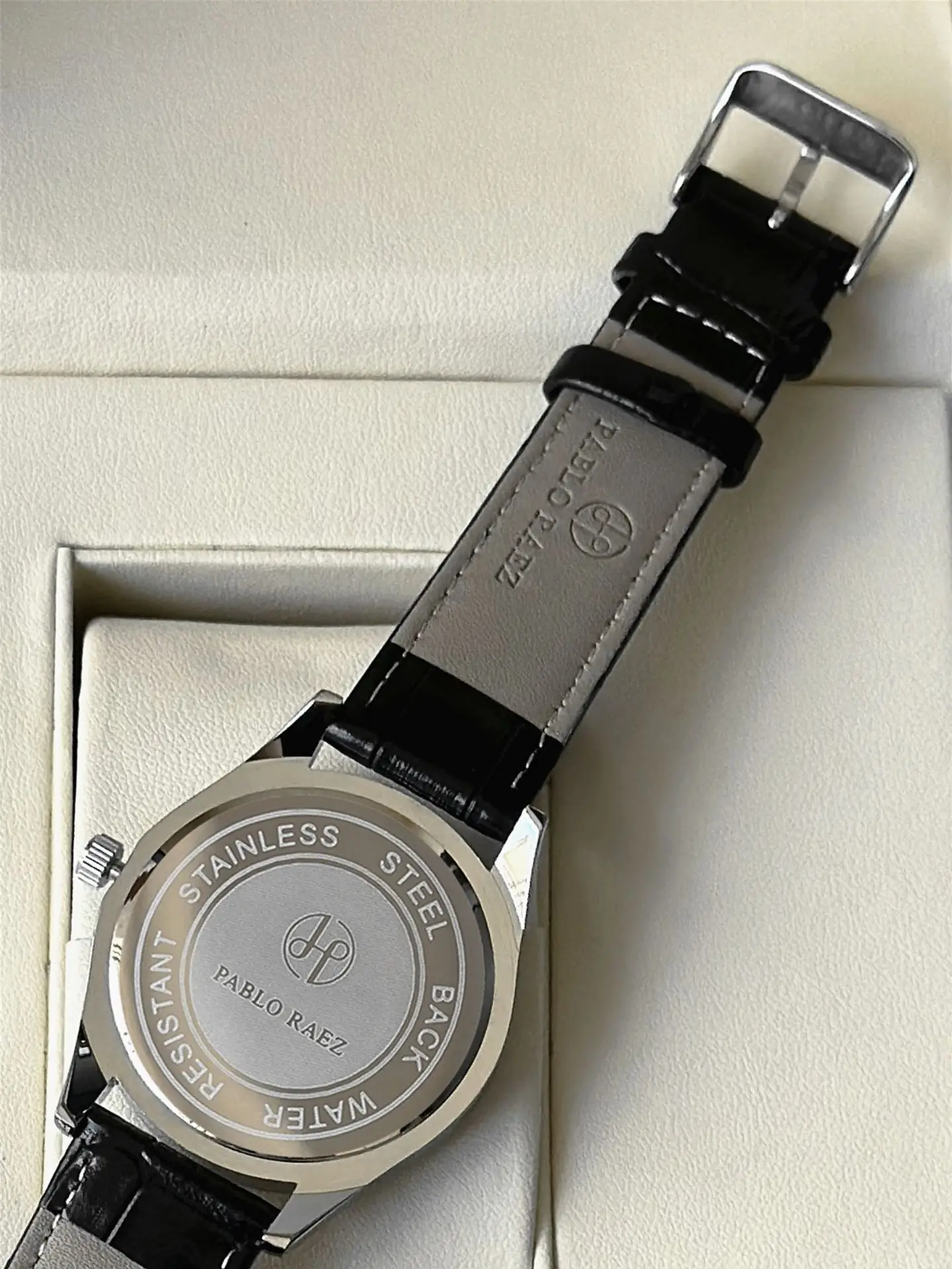 Men's Black Quartz Watch with Leather Strap — feature 11