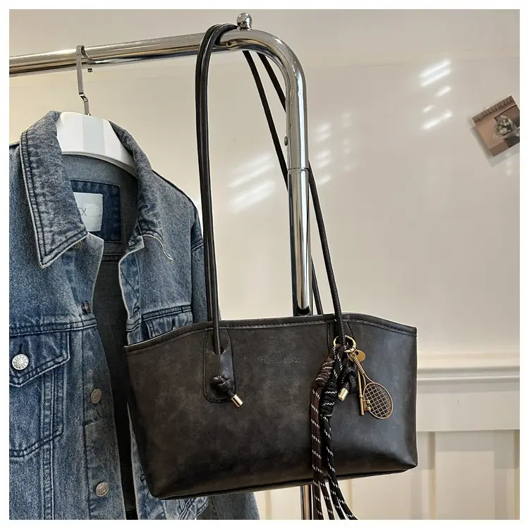 Women Textured Shoulder Bag Brown Large Capacity 2024 - Image 5