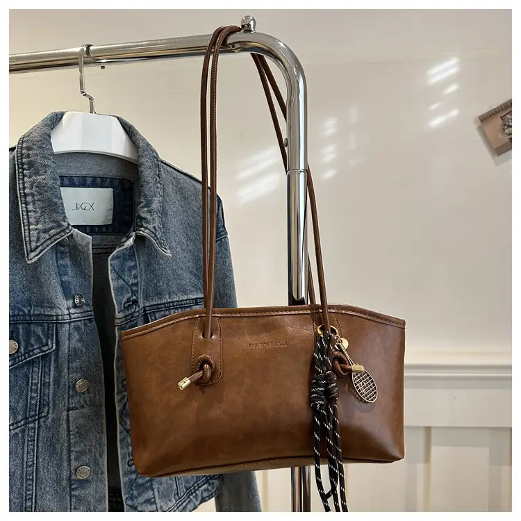 Women Textured Shoulder Bag Brown Large Capacity 2024 - Image 7