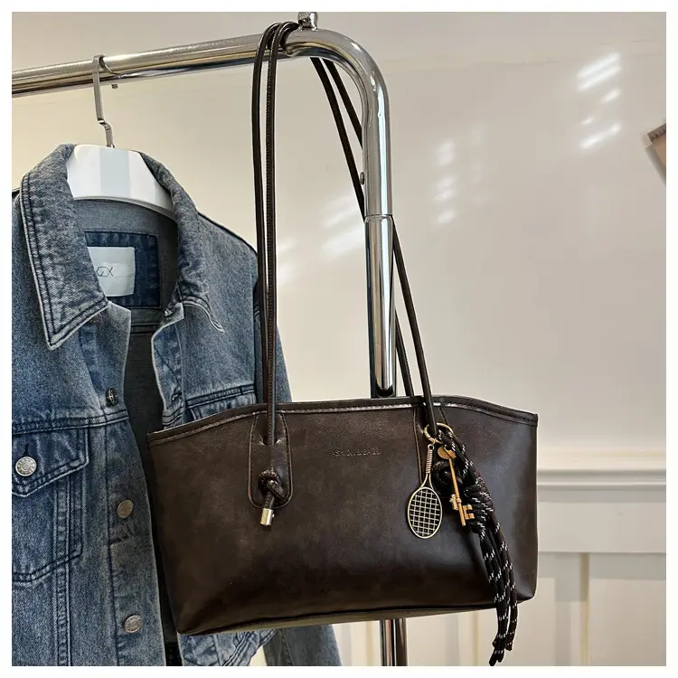 Women Textured Shoulder Bag Brown Large Capacity 2024 - Image 8
