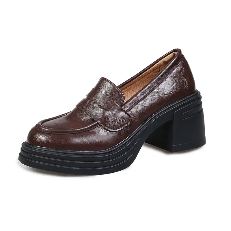 Vintage Thick Heel Loafers Slip-on College Style Leather Shoes - Image 7