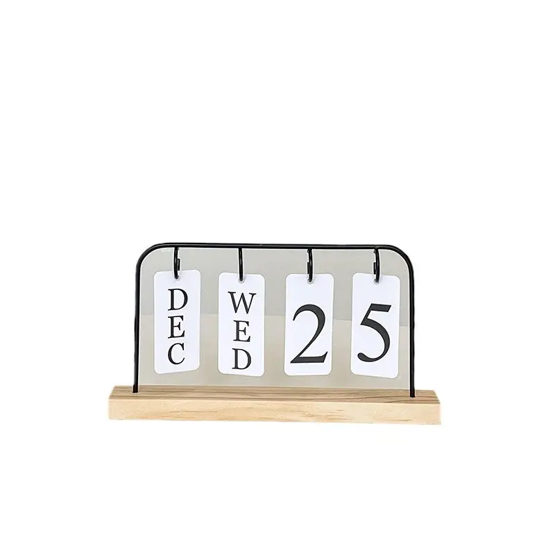 Cross-border Simple Metal Frame Page-turning Wooden Craft Calendar Ornaments Tabletop Decoration Porch Photographing Props