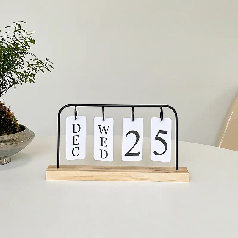 Cross-border Simple Metal Frame Page-turning Wooden Craft Calendar Ornaments Tabletop Decoration Porch Photographing Props — feature 10