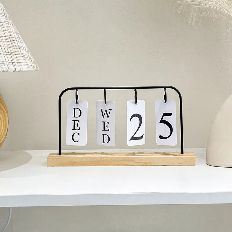 Cross-border Simple Metal Frame Page-turning Wooden Craft Calendar Ornaments Tabletop Decoration Porch Photographing Props — feature 11