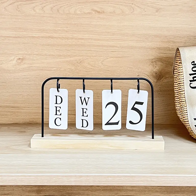 Cross-border Simple Metal Frame Page-turning Wooden Craft Calendar Ornaments Tabletop Decoration Porch Photographing Props — feature 13