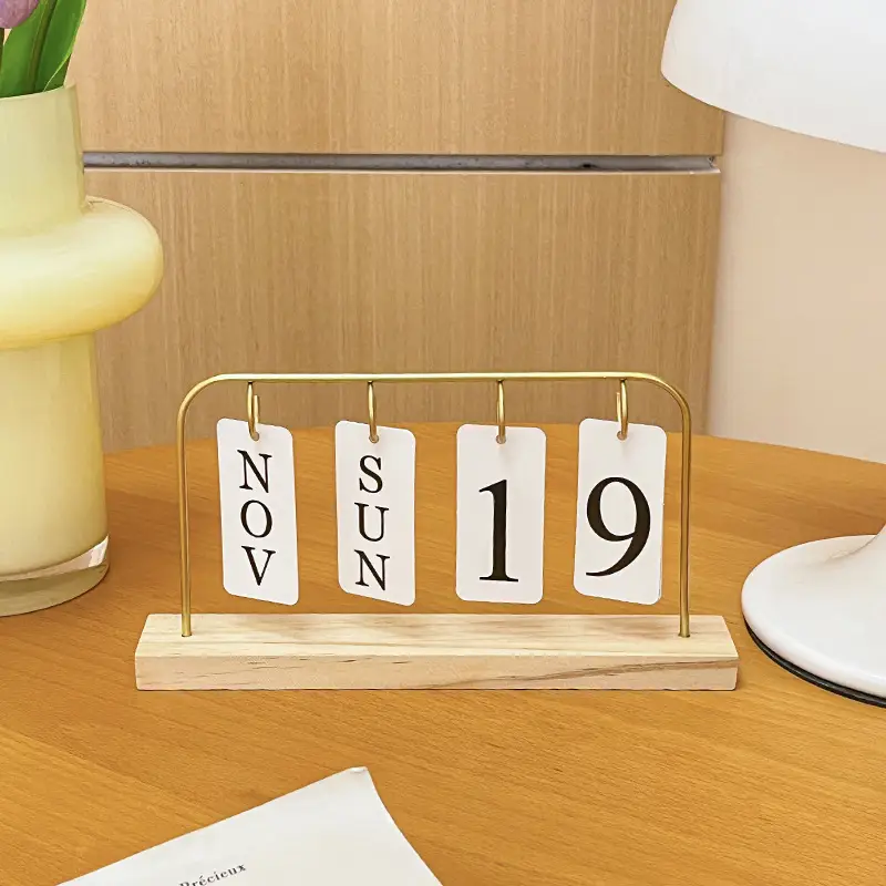 Cross-border Simple Metal Frame Page-turning Wooden Craft Calendar Ornaments Tabletop Decoration Porch Photographing Props — feature 14
