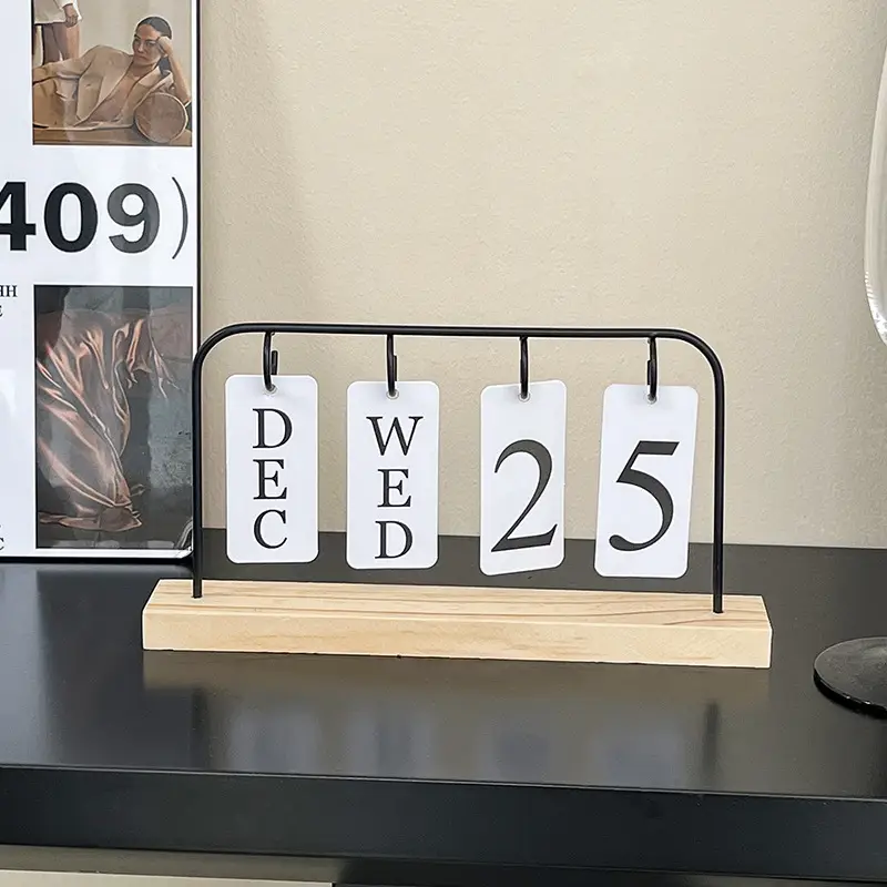 Cross-border Simple Metal Frame Page-turning Wooden Craft Calendar Ornaments Tabletop Decoration Porch Photographing Props — feature 16
