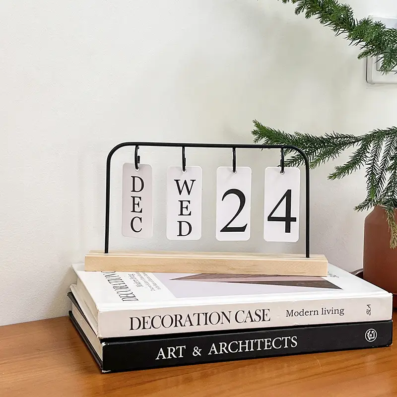 Cross-border Simple Metal Frame Page-turning Wooden Craft Calendar Ornaments Tabletop Decoration Porch Photographing Props — feature 18