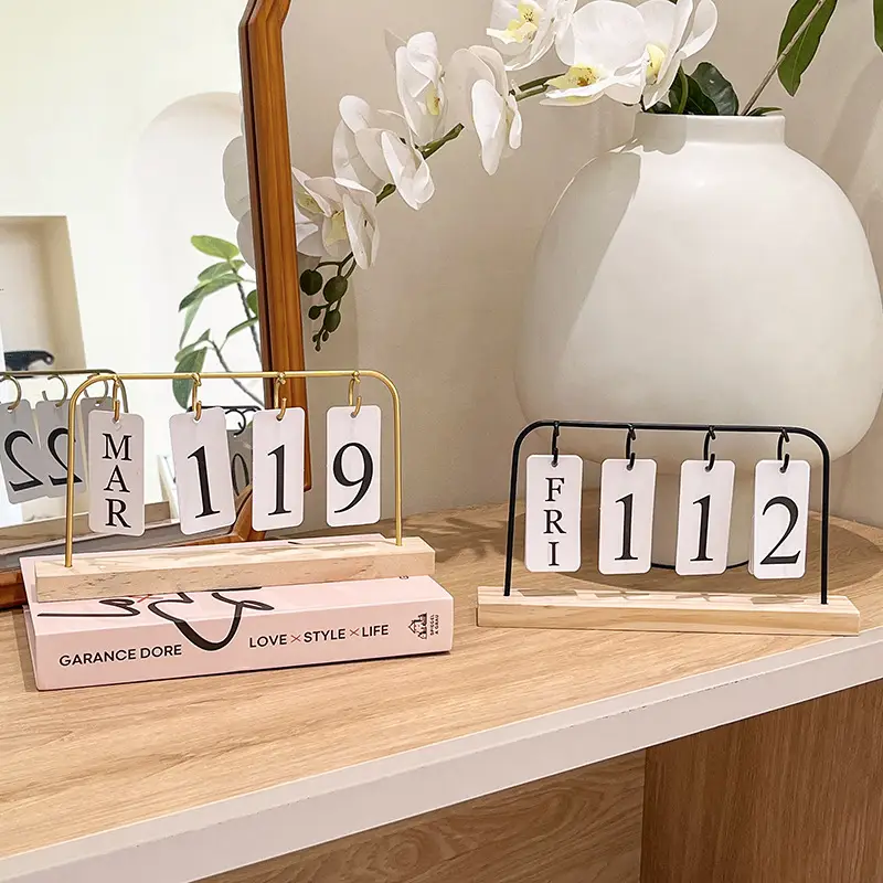 Cross-border Simple Metal Frame Page-turning Wooden Craft Calendar Ornaments Tabletop Decoration Porch Photographing Props — feature 3