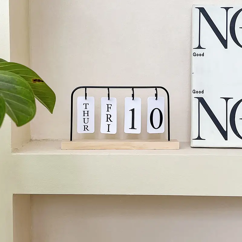Cross-border Simple Metal Frame Page-turning Wooden Craft Calendar Ornaments Tabletop Decoration Porch Photographing Props — feature 6