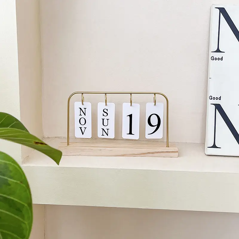 Cross-border Simple Metal Frame Page-turning Wooden Craft Calendar Ornaments Tabletop Decoration Porch Photographing Props — feature 7