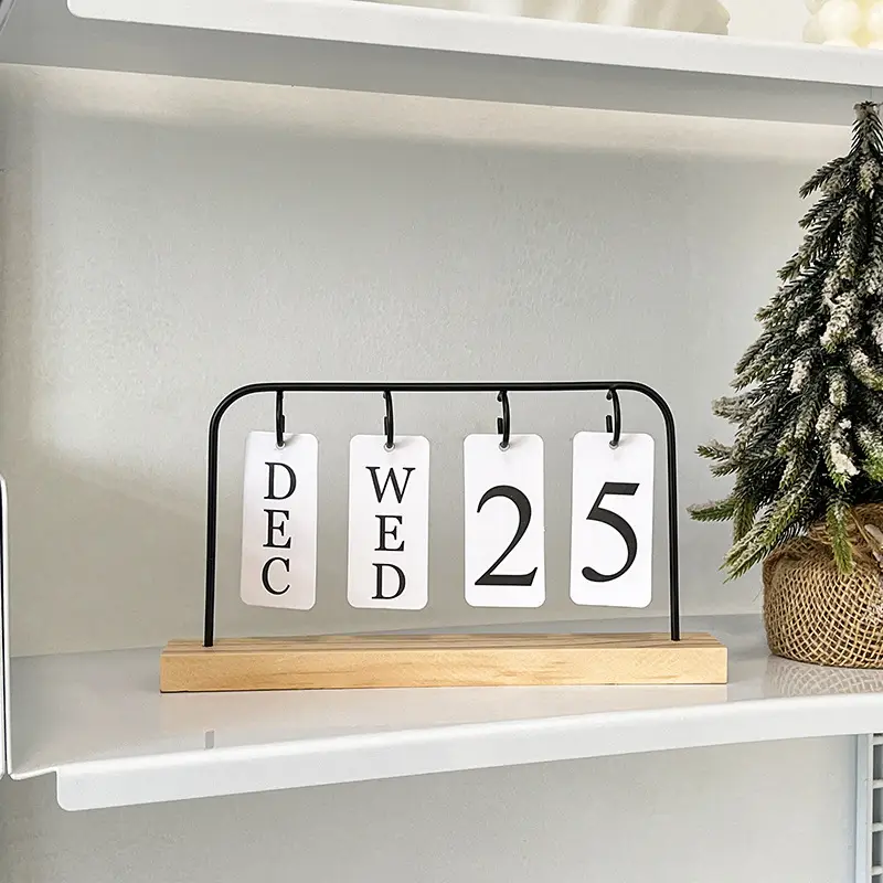 Cross-border Simple Metal Frame Page-turning Wooden Craft Calendar Ornaments Tabletop Decoration Porch Photographing Props — feature 9