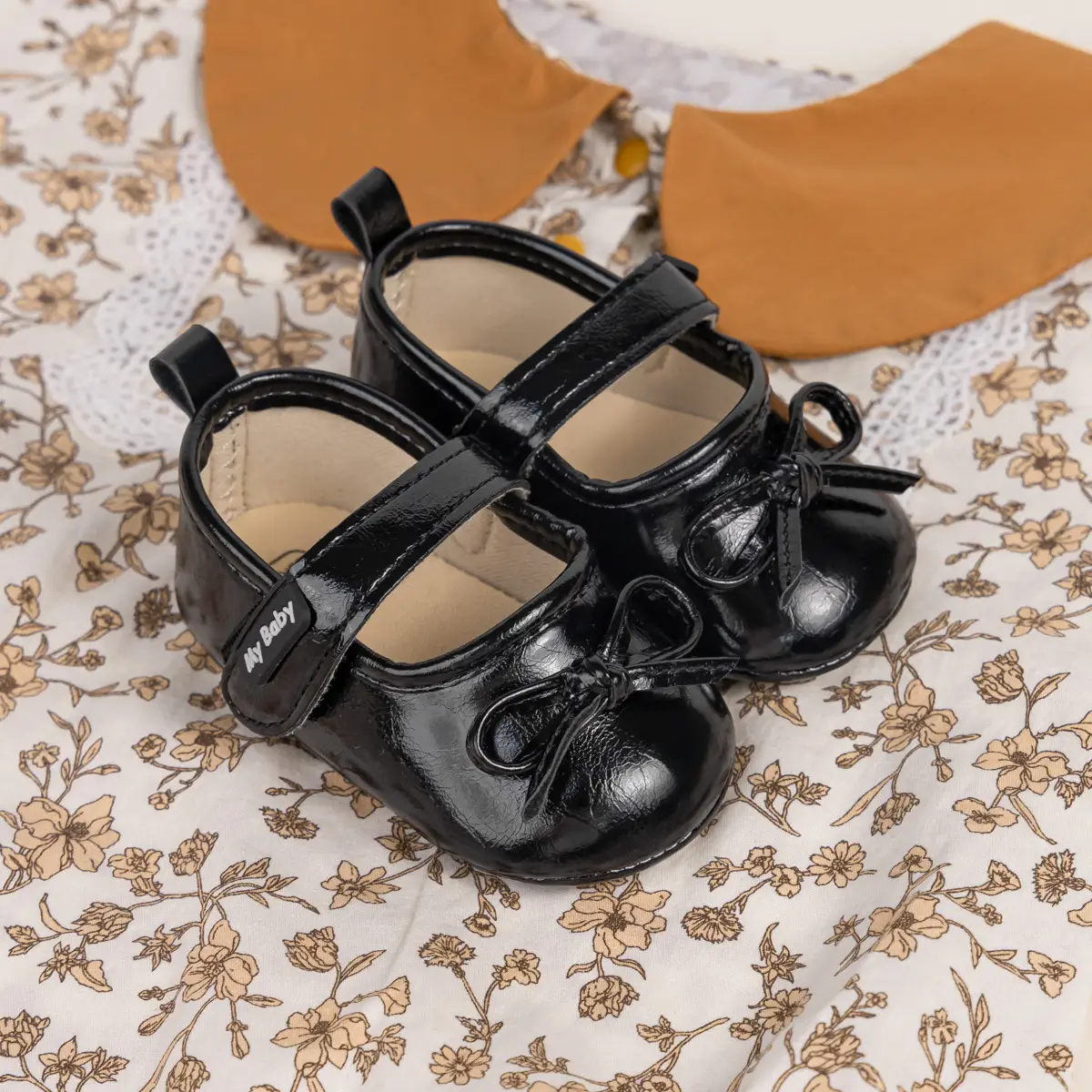New Princess Bow Baby Shoes Tan Anti-Slip Rubber