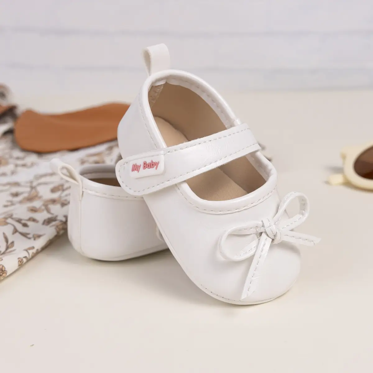 New Princess Bow Baby Shoes Tan Anti-Slip Rubber — feature 12