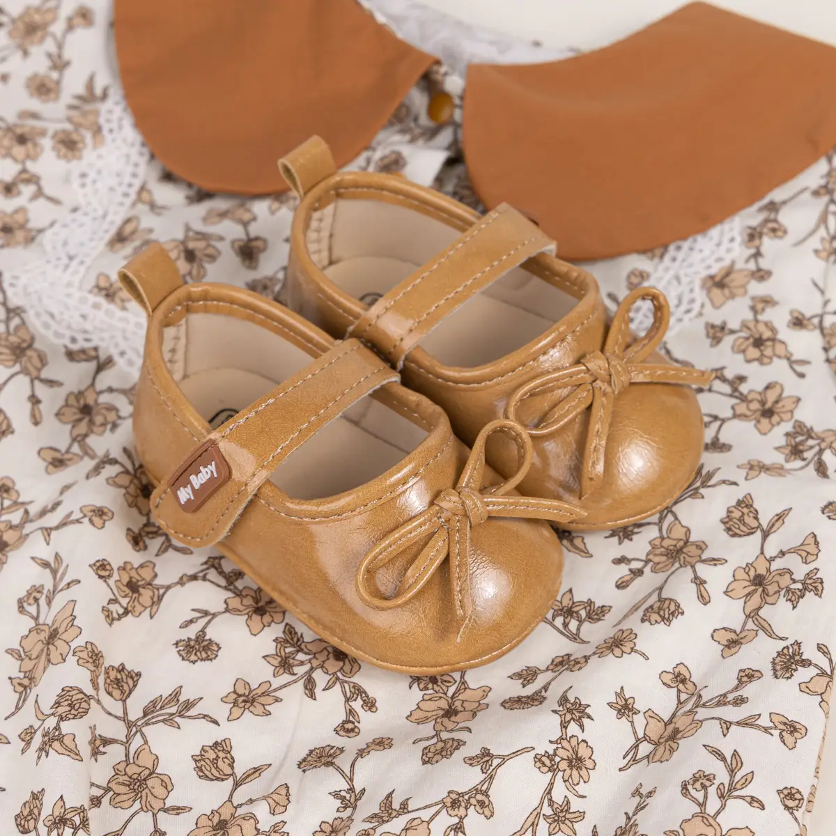 New Princess Bow Baby Shoes Tan Anti-Slip Rubber — feature 26