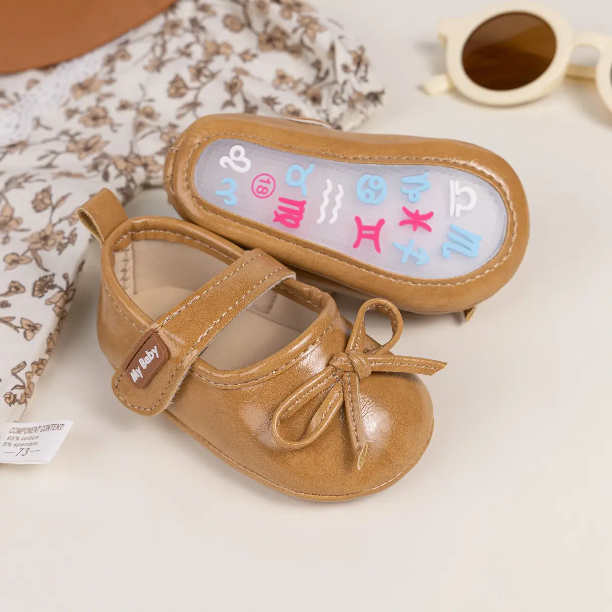 New Princess Bow Baby Shoes Tan Anti-Slip Rubber — feature 27