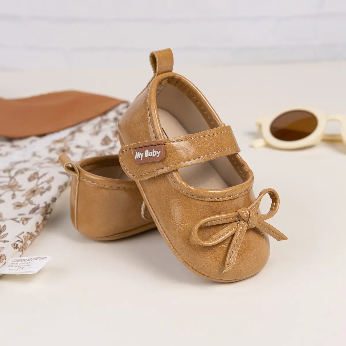 New Princess Bow Baby Shoes Tan Anti-Slip Rubber — feature 30