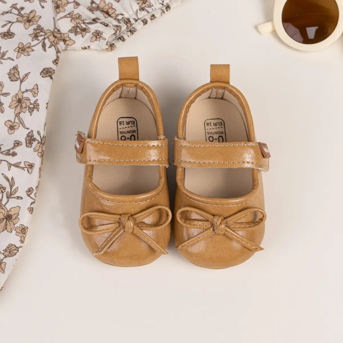 New Princess Bow Baby Shoes Tan Anti-Slip Rubber — feature 31