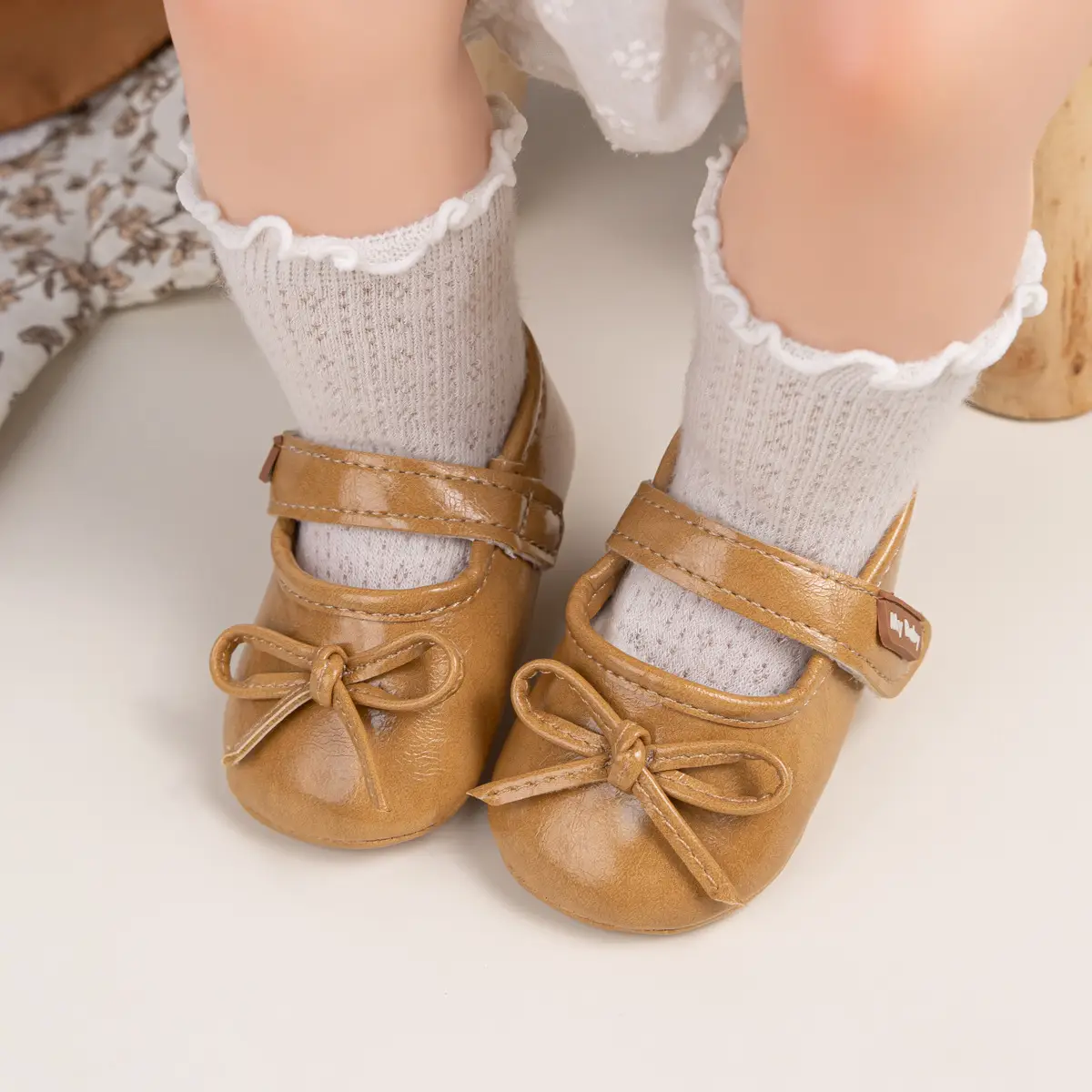 New Princess Bow Baby Shoes Tan Anti-Slip Rubber — feature 34