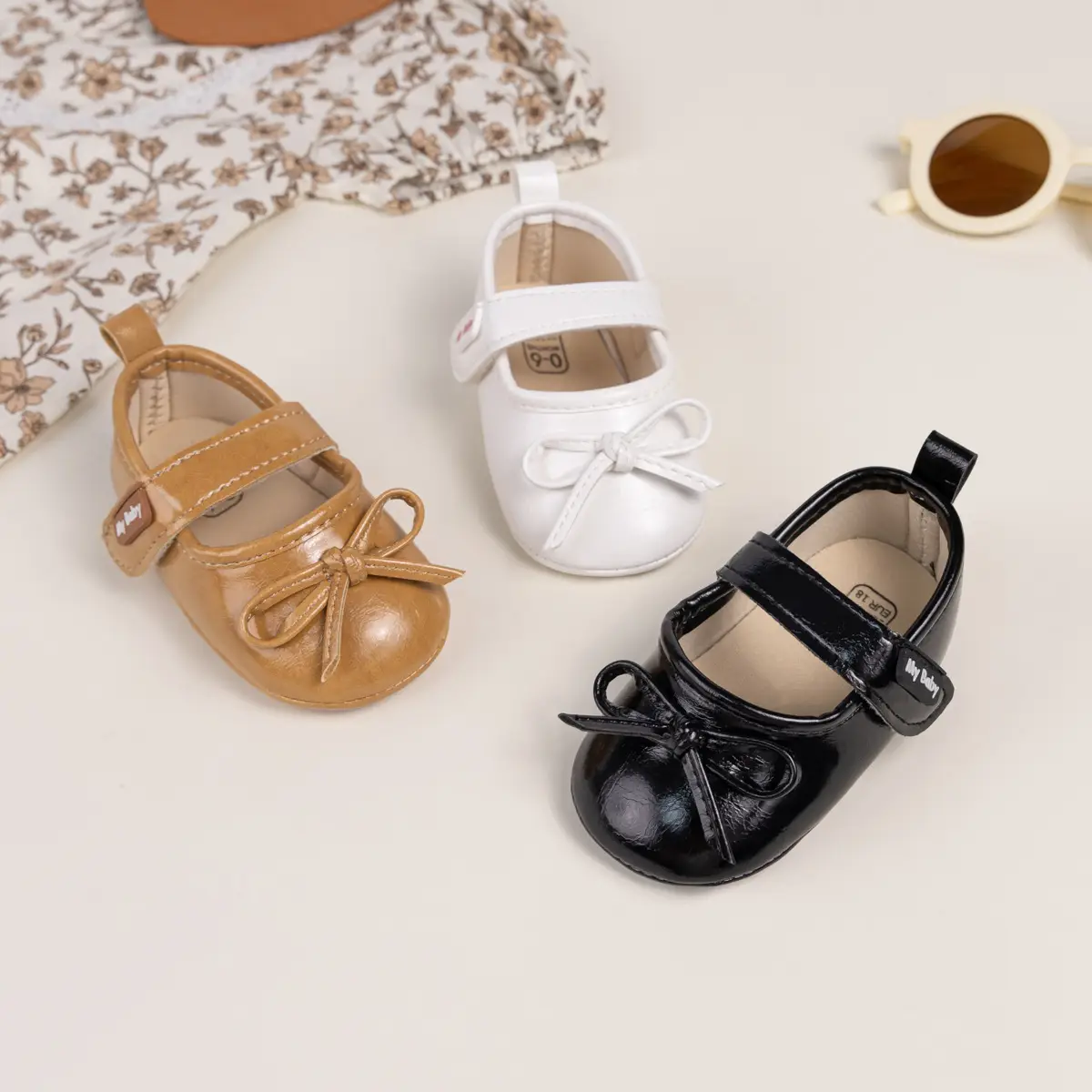 New Princess Bow Baby Shoes Tan Anti-Slip Rubber — feature 4