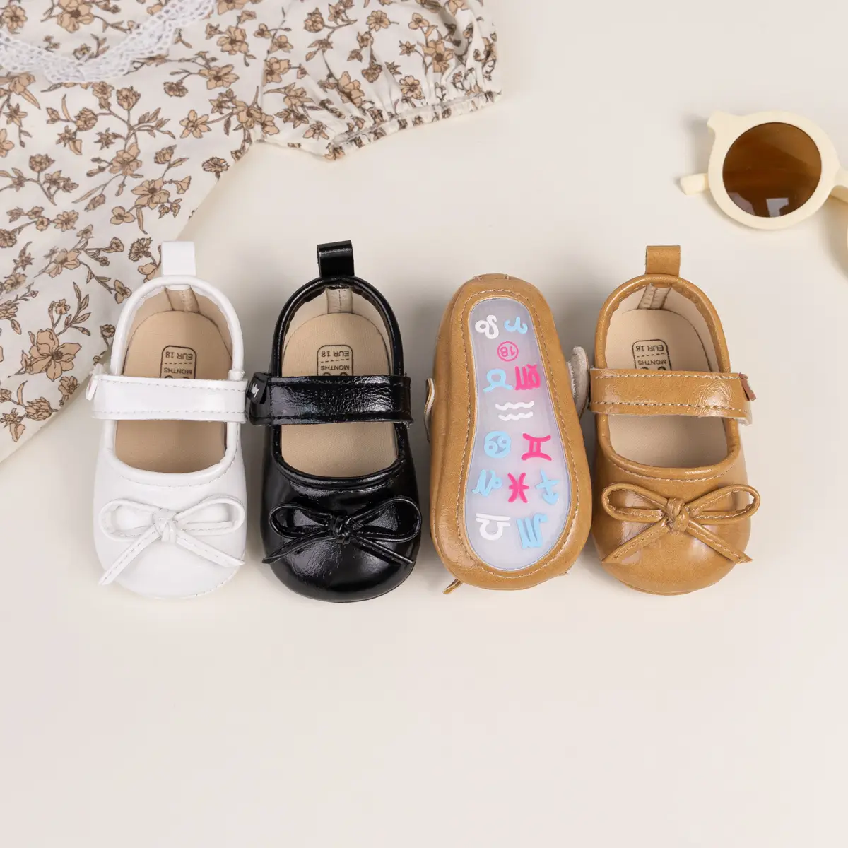 New Princess Bow Baby Shoes Tan Anti-Slip Rubber — feature 5