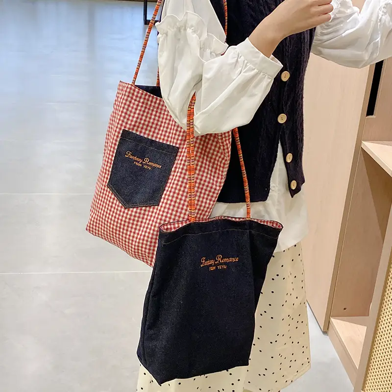 American Style Retro Denim Dual-sided Shoulder Backpack Large Capacity All-match Commuter Tote Bag Instagram New Style