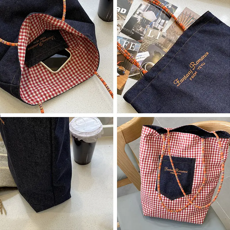 American Style Retro Denim Dual-sided Shoulder Backpack Large Capacity All-match Commuter Tote Bag Instagram New Style