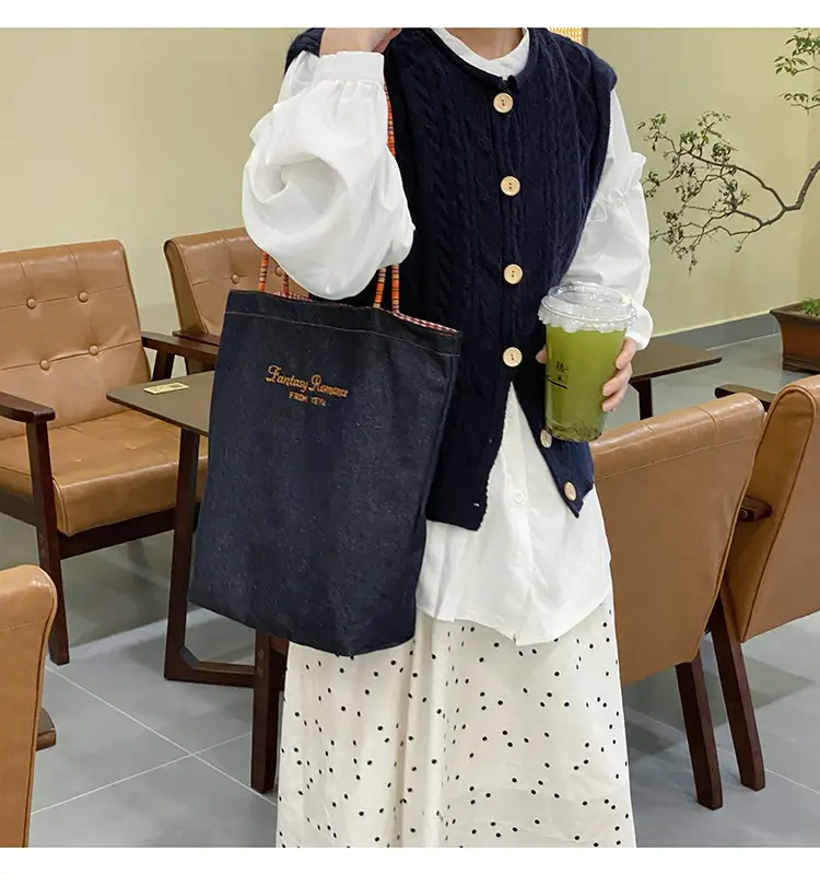 American Style Retro Denim Dual-sided Shoulder Backpack Large Capacity All-match Commuter Tote Bag Instagram New Style — feature 13
