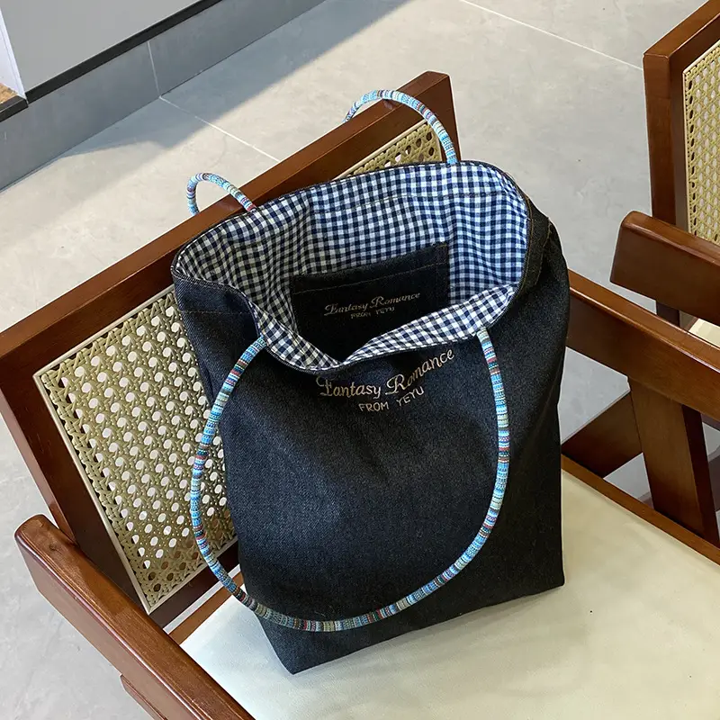 American Style Retro Denim Dual-sided Shoulder Backpack Large Capacity All-match Commuter Tote Bag Instagram New Style