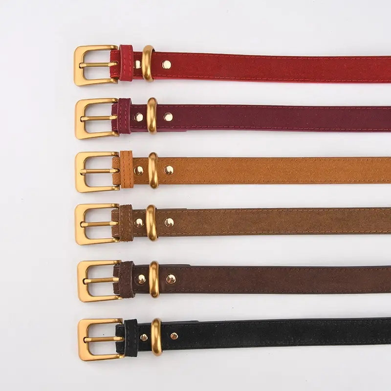Vintage Women's Genuine Leather Belt Frosted Buckle - Image 12