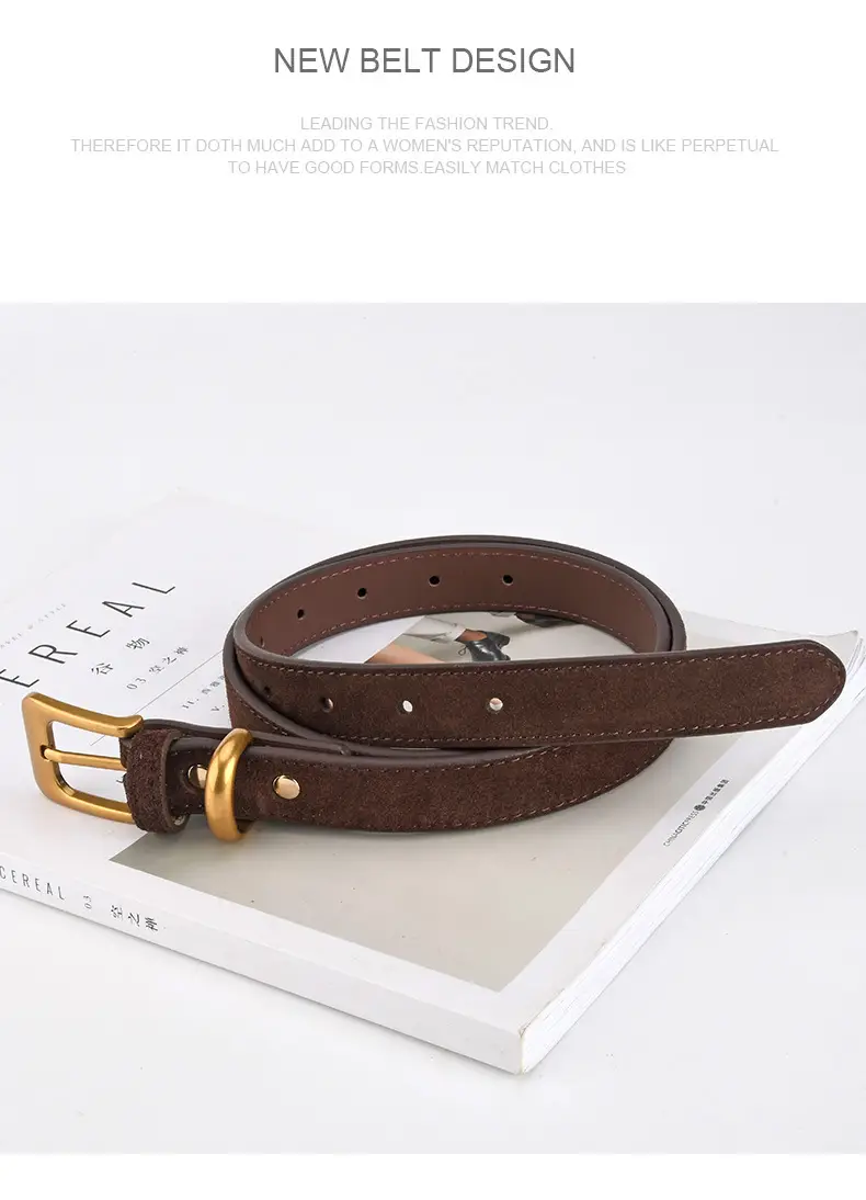 Vintage Women's Genuine Leather Belt Frosted Buckle — feature 10
