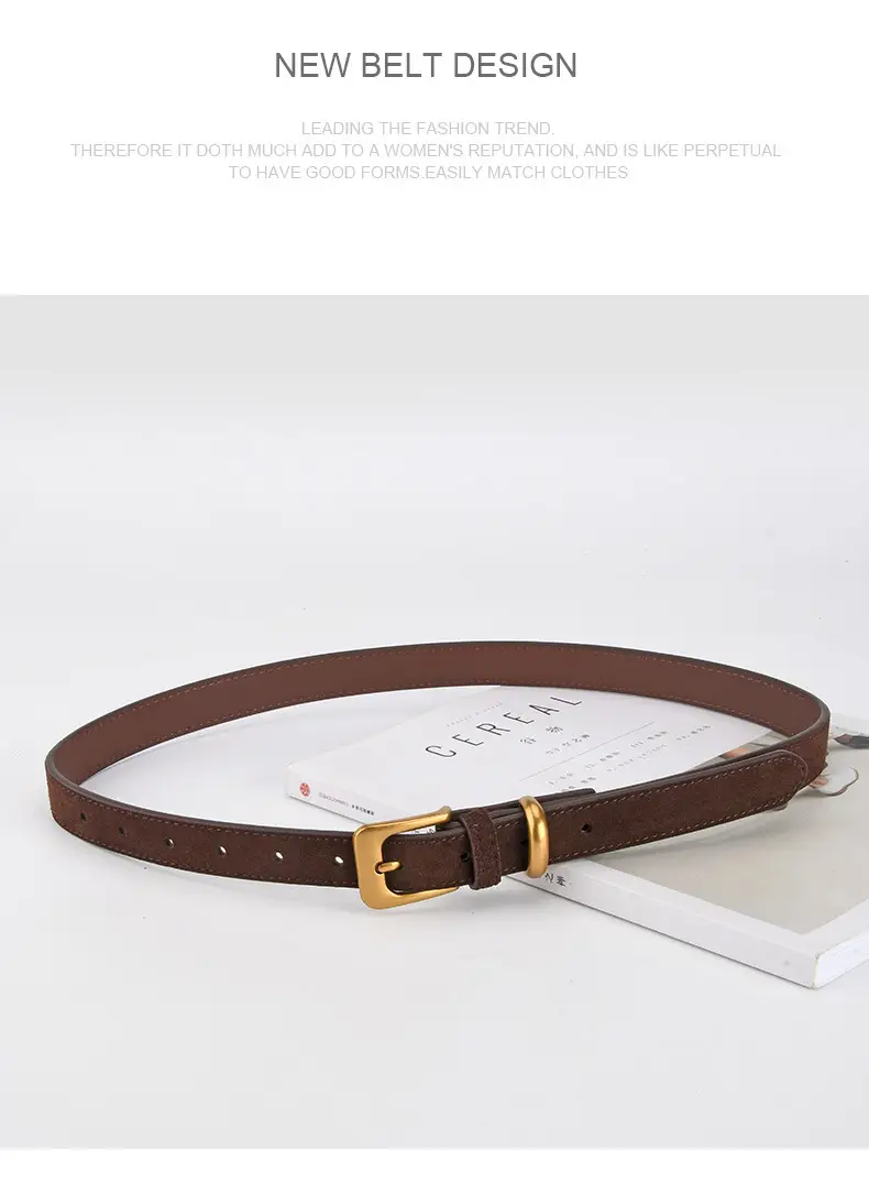 Vintage Women's Genuine Leather Belt Frosted Buckle — feature 11