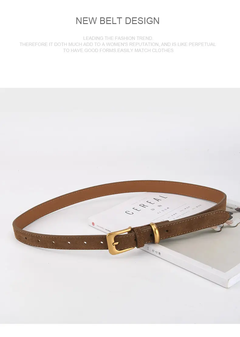 Vintage Women's Genuine Leather Belt Frosted Buckle — feature 12