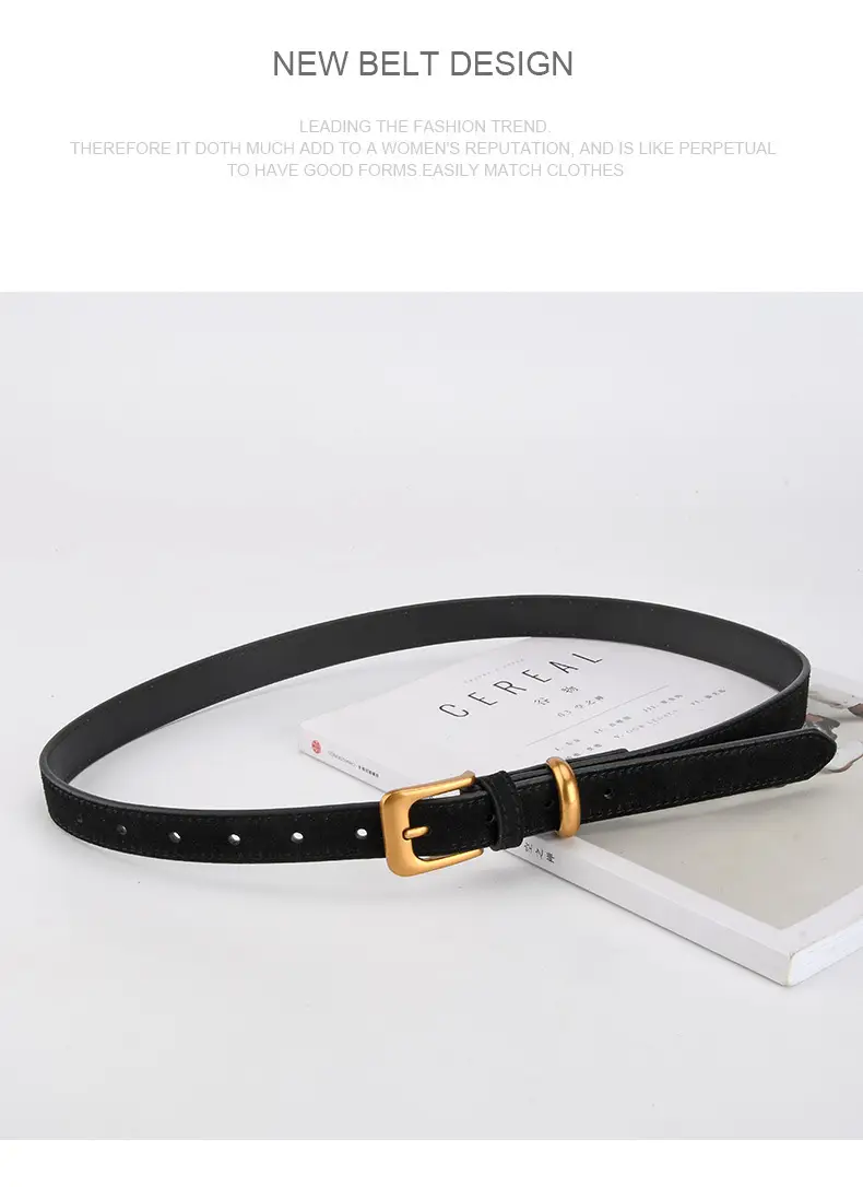 Vintage Women's Genuine Leather Belt Frosted Buckle — feature 13