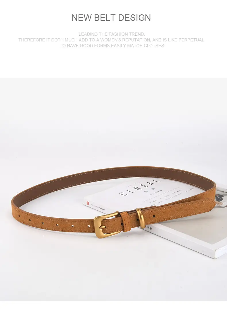 Vintage Women's Genuine Leather Belt Frosted Buckle — feature 14
