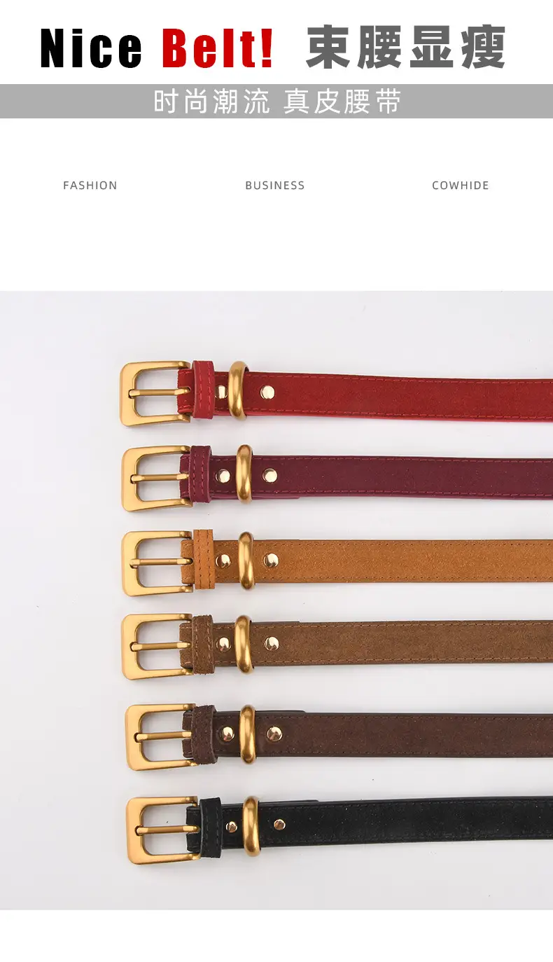 Vintage Women's Genuine Leather Belt Frosted Buckle — feature 3