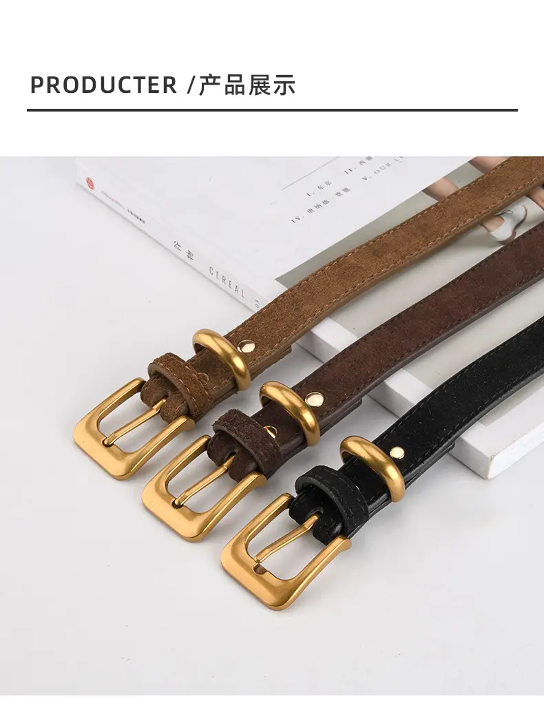 Vintage Women's Genuine Leather Belt Frosted Buckle — feature 9