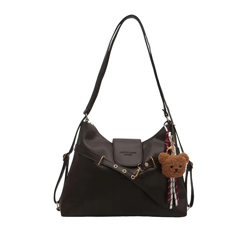 Vintage Women's Black Leather Tote Bag with Belt Decor - Image 11