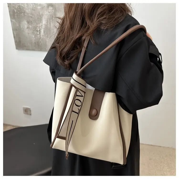 Women's Brown Textured Tote Bag with Tassel — feature 10