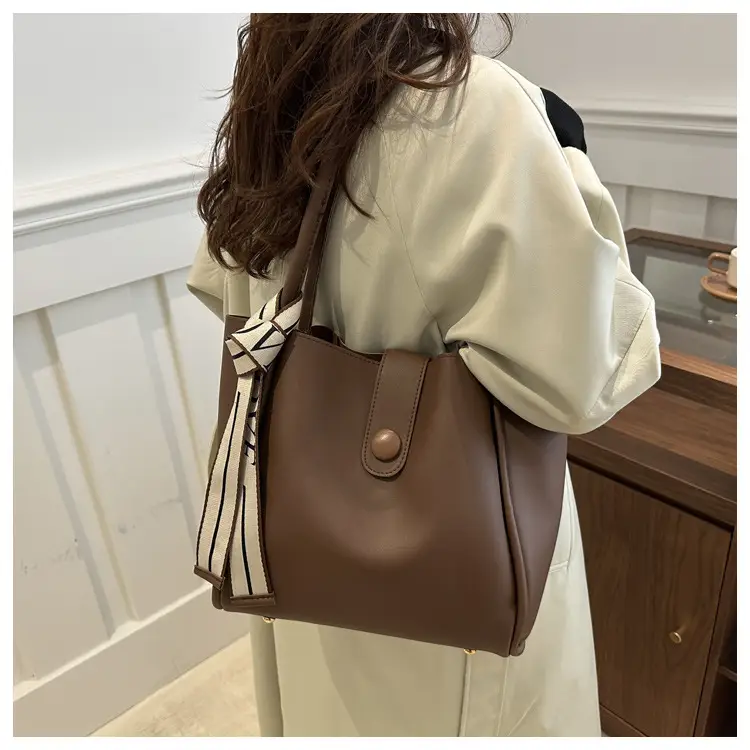 Women's Brown Textured Tote Bag with Tassel — feature 12