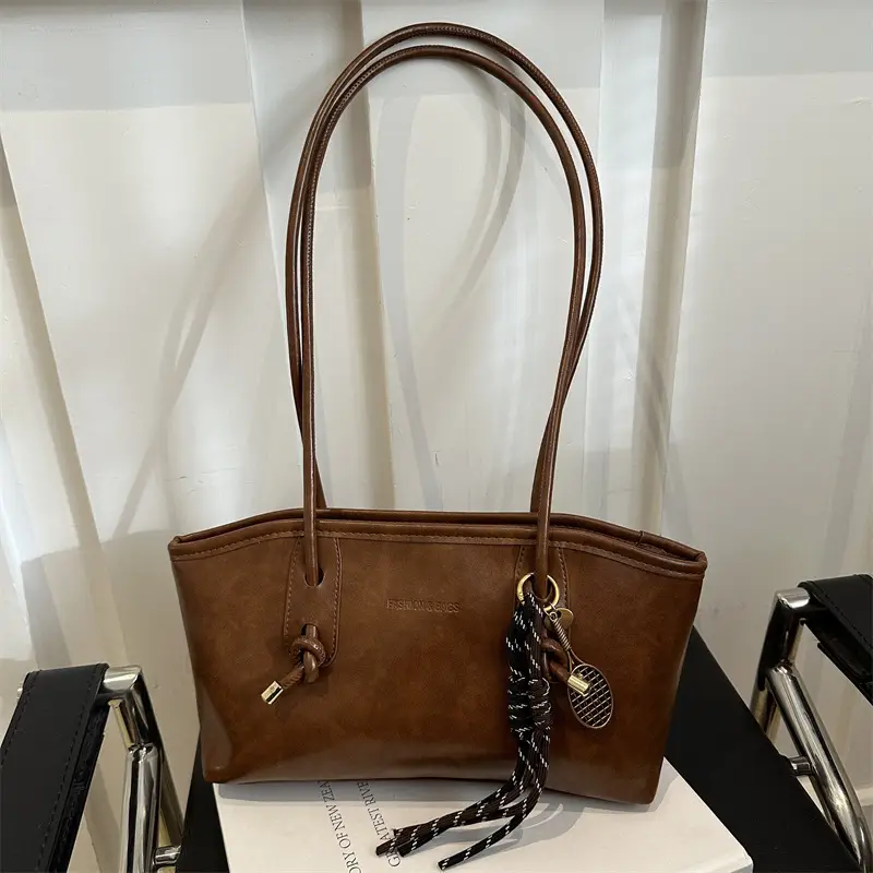 Women's Cream Black Textured Shoulder Bag with Tassel - Image 10